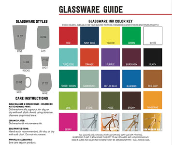 Bicycle rocks glass color options guide – screen printed glassware color selection – The Simple Man