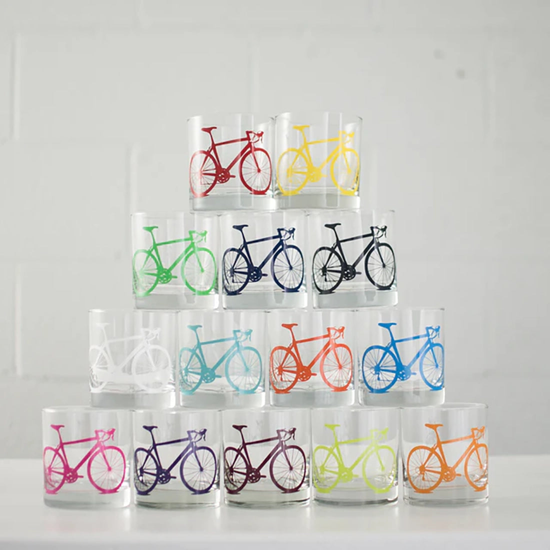 Bicycle rocks glass in multiple colors stacked – road bike screen printed glassware – The Simple Man