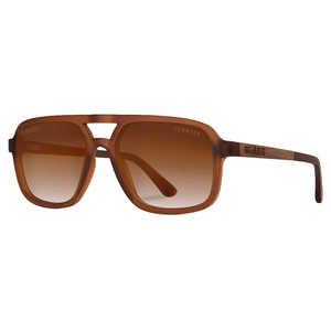 Glacier Sunglasses Bigfoot Edition side view showing Bigfoot Country and Believe engraved walnut temple