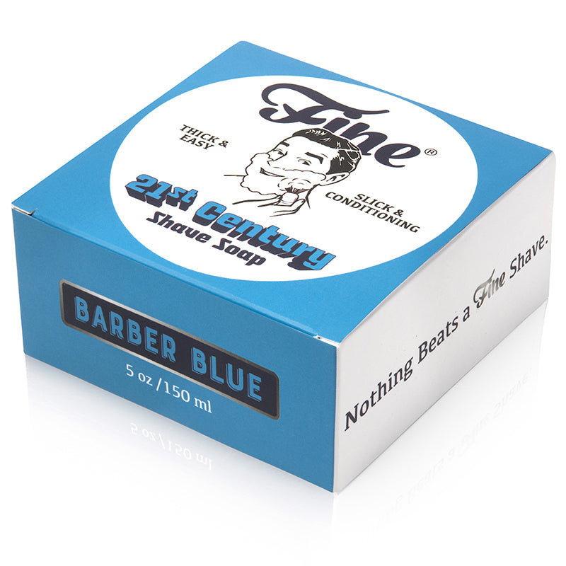 Fine Accoutrements Blue Barber Shave Soap in the pAckage