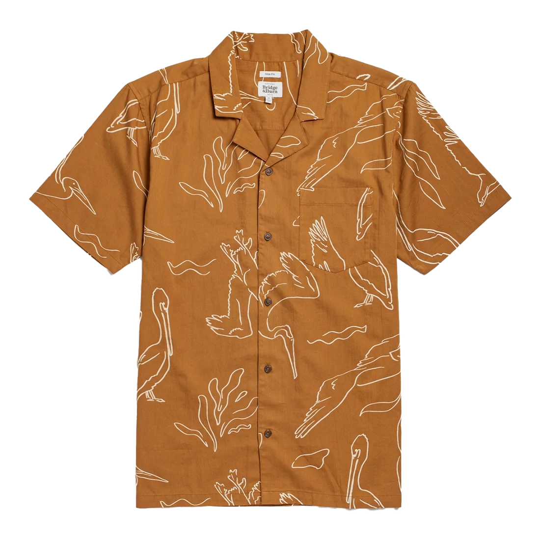 Bridge and Burn Bodie Shirt Shoreflight amber flat lay white background — 100% organic cotton relaxed fit camp collar men's summer shirt