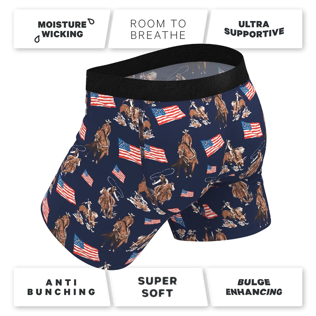 Americana cowboy print men’s pouch underwear moisture wicking fabric detail
