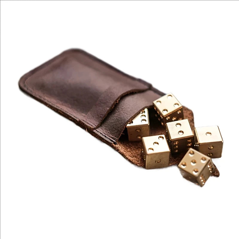 Brass Dice (Set of 6)  - W/ leather pouch