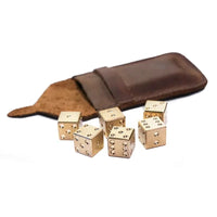 Hardmill's 6 machined brass dice in brown leather pouch