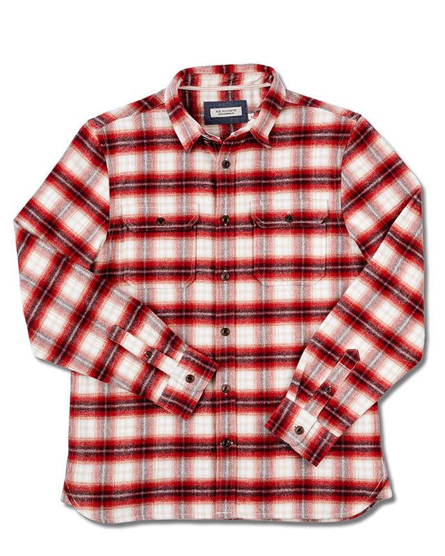 Ace Rivington Flannel in brick window red pattern, Flat lay view