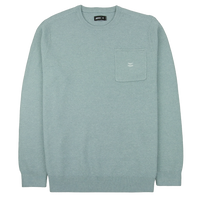 Light grey waffle knit cotton sweater with chest pocket and wave embroidery, Brine Sweater front flat lay - The Simple Man