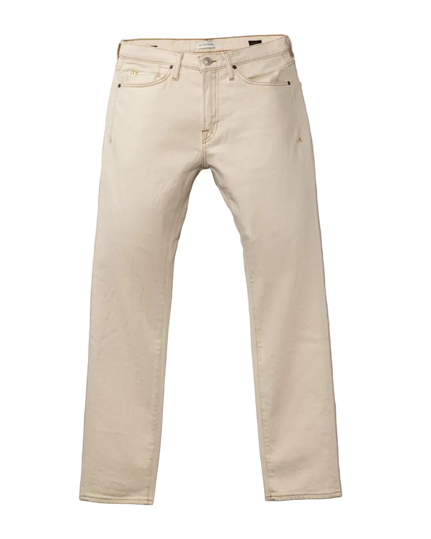 Ace Rivington Brodie Taper Jean Comfort 12oz Ecru Rinse flat lay — men's Italian Candiani denim tapered fit jean