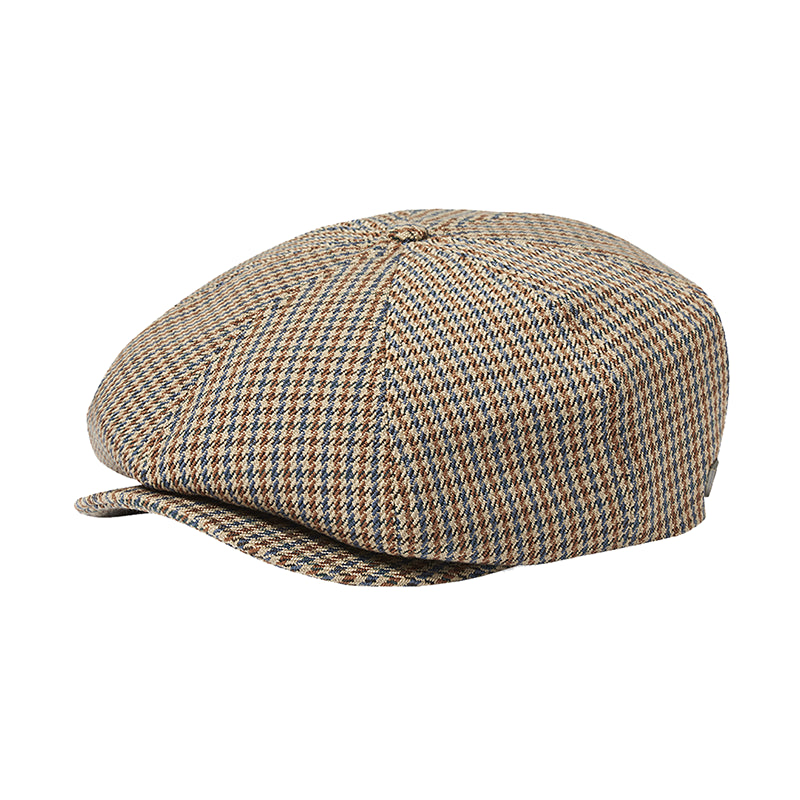 Sand and light blue Brixton Brood Snap Cap showing snap brim and classic 8-panel design from The Simple Man