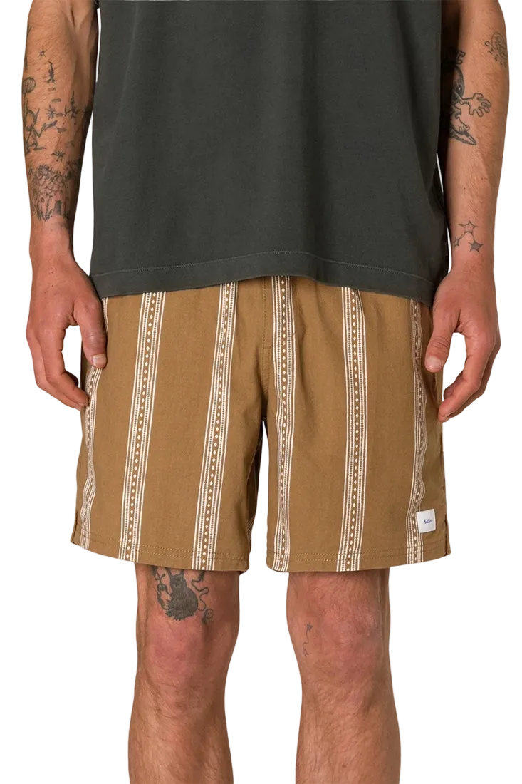 Cedar Local Short Light Brown front view – relaxed fit printed stripe men's short – The Simple Man