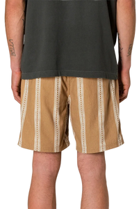 Cedar Local Short Light Brown back view – printed stripe cotton crepe casual short – The Simple Man