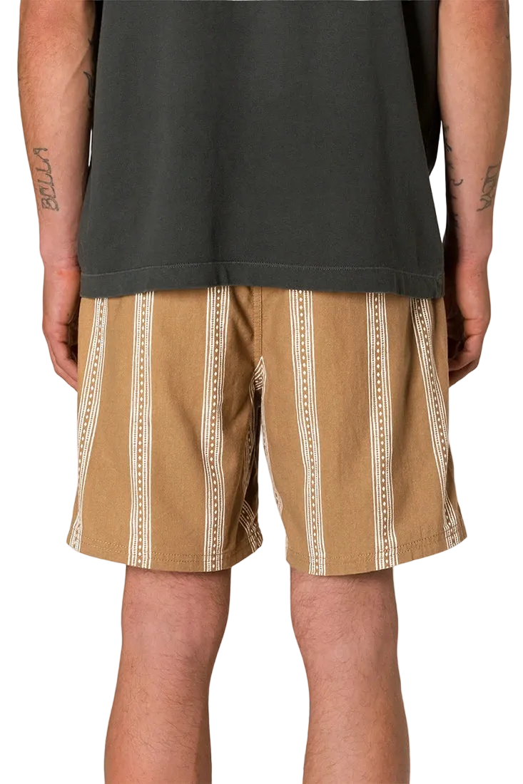 Cedar Local Short Light Brown back view – printed stripe cotton crepe casual short – The Simple Man