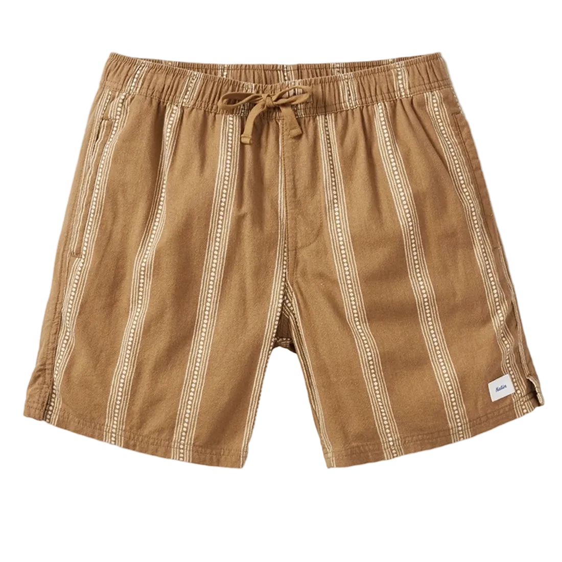 Cedar Local Short Light Brown flat lay – 100% cotton crepe drawcord waist printed stripe – The Simple Man