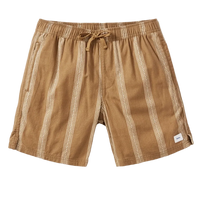 Cedar Local Short Light Brown flat lay – 100% cotton crepe drawcord waist printed stripe – The Simple Man