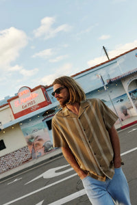 Cedar camp collar shirt in light brown stripe – men's relaxed short sleeve button-down – The Simple Man