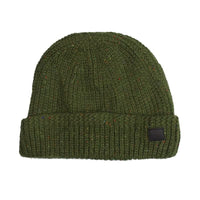 Green Donegal cable knit beanie with flecked yarn and a fleece lining on a white background - The Simple Man