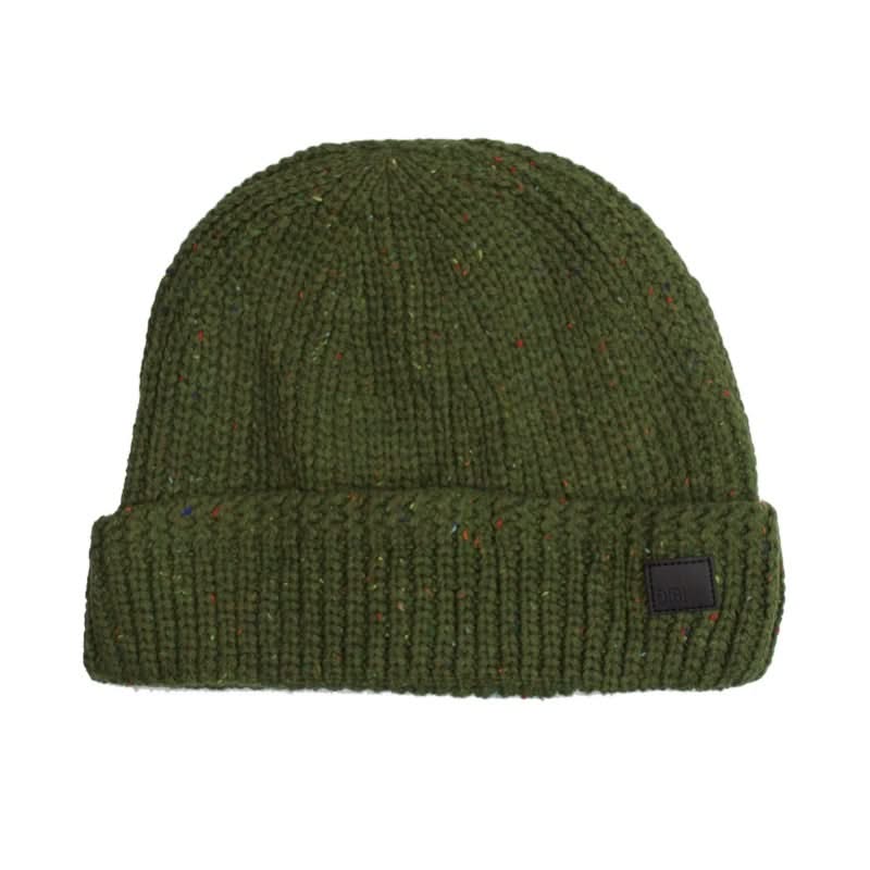 Green Donegal cable knit beanie with flecked yarn and a fleece lining on a white background - The Simple Man