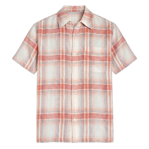 flat lay image of this coral multi color plaid shirt