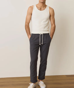 Men’s white ribbed tank top with classic fit and scoop neck, front view