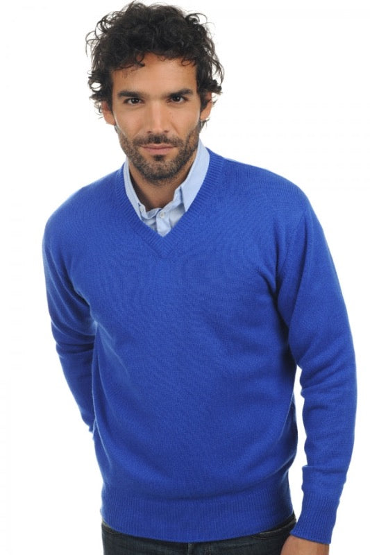 Autumn cashmere V-neck sweater in blue