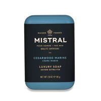 Mistral Cedarwood Marine Luxury Bar Soap for men – 2.8 oz triple-milled French bar soap with grapeseed oil and cedarwood marine fragrance