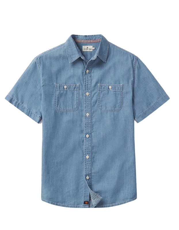 The Normal Brand Chambray Short sleeve shirt, flat lay view