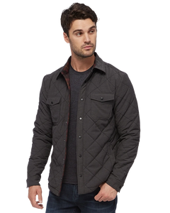 Model wearing Flag & Anthem Chapin Shirt Jacket in Charcoal, Front view