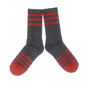 Charcoal heathered cotton blend sock with brick woven stripes, flat lay