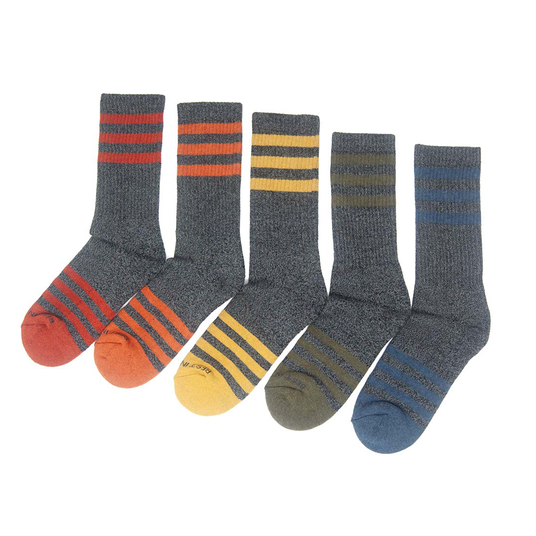 Charcoal Stripes sock lineup showing every stripe color side by side