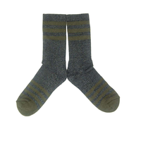 Charcoal heathered cotton blend sock with olive woven stripes, flat lay