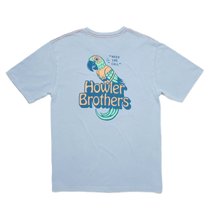 Howler Brothers Chatty Bird Cotton T-shirt, in dusty blue,, flat lay view