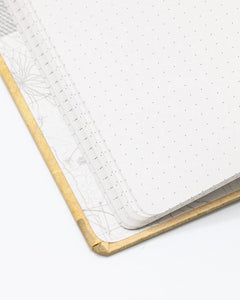 Corner detail of Chemistry Hardcover Dot Grid Journal showing durable lay-flat hardcover binding and recycled paper – The Simple Man