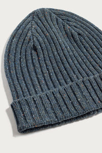 Chunky ribbed merino wool beanie in seaside blue — close-up view showing textured knit detail from The Simple Man