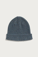 Top view of seaside blue chunky ribbed merino wool beanie — sustainable men’s winter accessory by The Simple Man