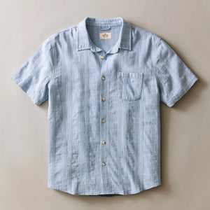 Marine Layer Classic Stretch Selvage Shirt in blue front view showing button placket