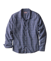 Navy Windowpane stretch shirt, cotton button-down, flat lay view - The Simple Man