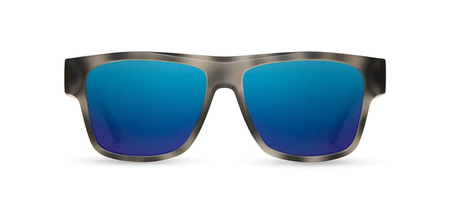 Shwood Camp- Cliff Sunglasses in Matte Grey Pearl / Walnut frames with HD polarized plus Blue Flash lenses, front  view