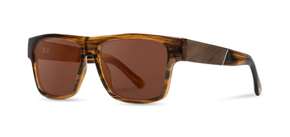 Shwood Camp - Cliff Sunglasses with Tortoise/walnut frames and Brown Polarized lenses, front angled view