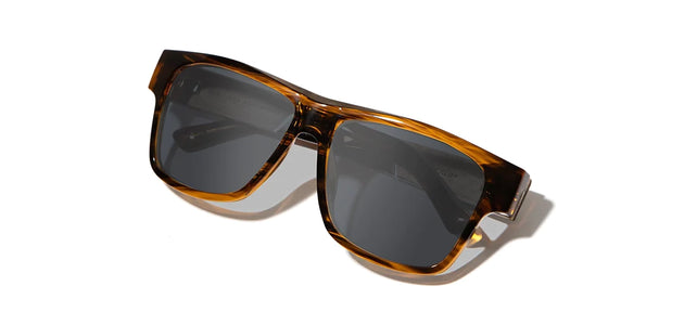 Shwood Camp - Cliff Sunglasses with Tortoise/walnut frames and Grey HD Polarized lenses, front angled closed temple view