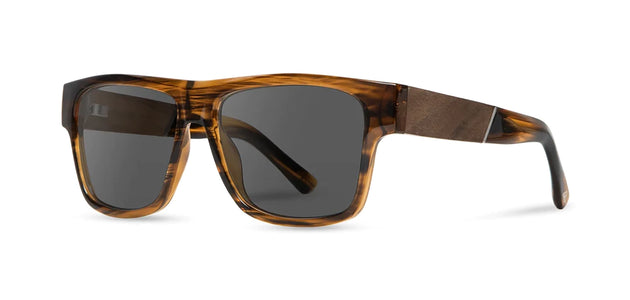 Shwood Camp - Cliff Sunglasses with Tortoise/walnut frames and Grey HD Polarized lenses, front angled view