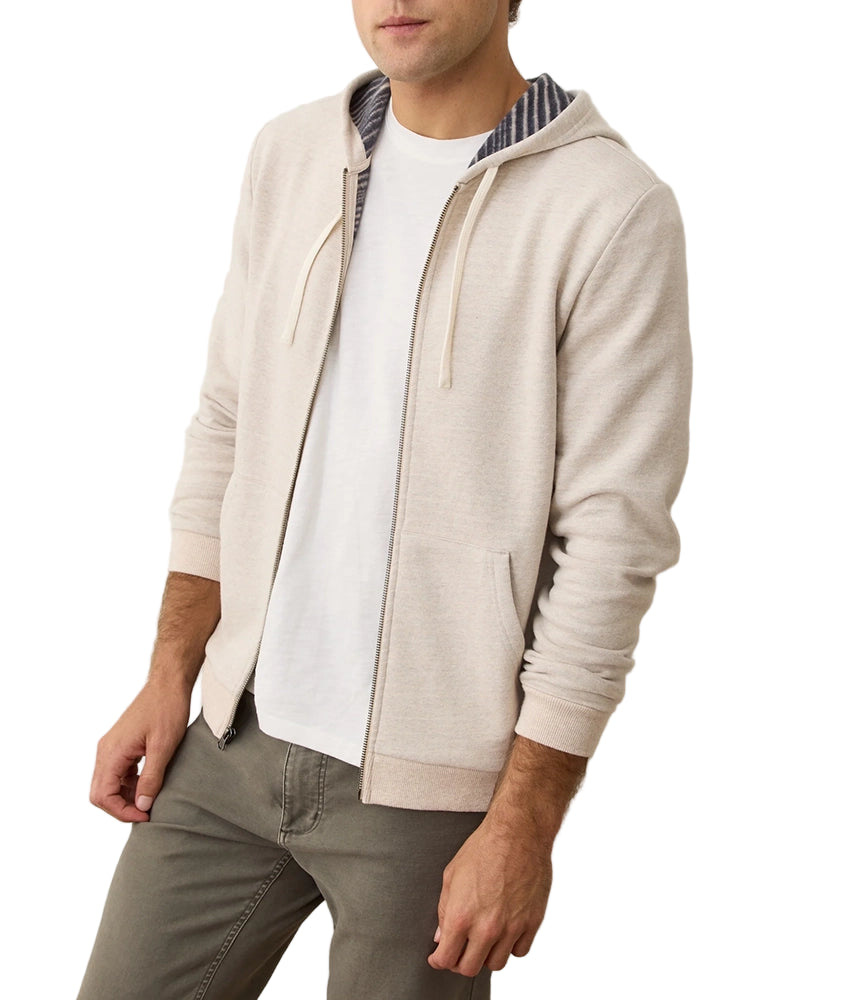 Cloud 9 Fleece Hoodie in Oatmeal – Casual zip-up with striped hood lining and clean silhouette – The Simple Man