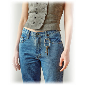 Coachwhip Carabiner clipped to the belt loop of jeans with keys attached, on model - The Simple Man