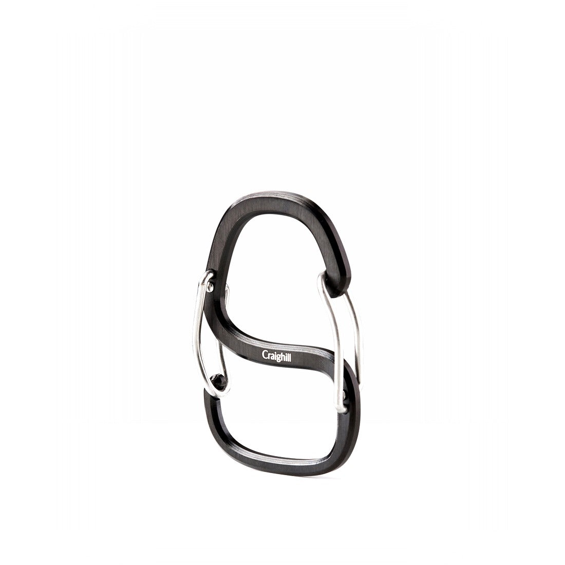 Vapor Black Coachwhip Carabiner with S-curve stainless steel body, front view - The Simple Man