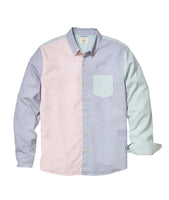 Marine Layer California Oxford shirt in multi color block, flat lay view