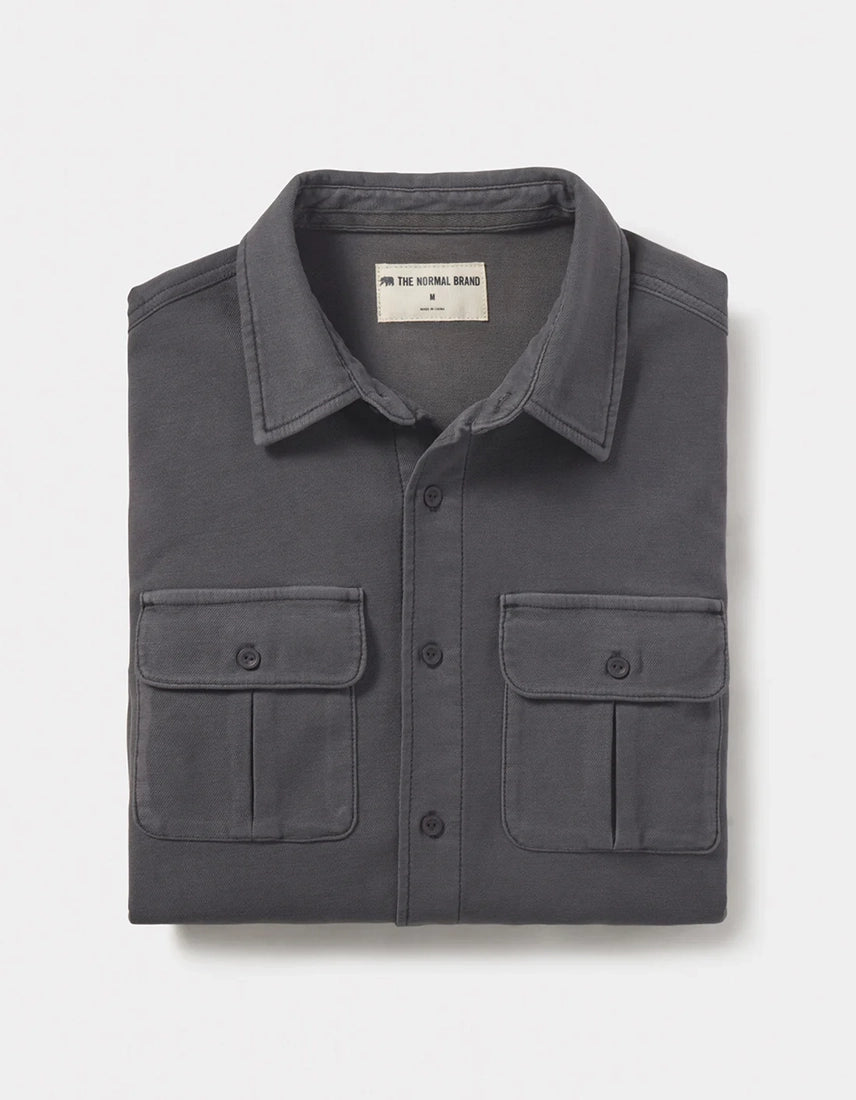 Folded Comfort Terry Steel Shirt Jacket with dual chest pockets by The Normal Brand