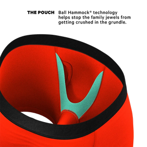Interior view of Ball Hammock® pouch showing supportive inner design in red and teal, premium men's underwear from The Simple Man.