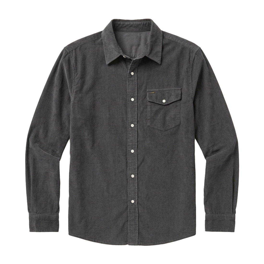 Corduroy Pearl Snap Shirt in Charcoal flat lay front view showing snap closures and chest pocket - The Simple Man