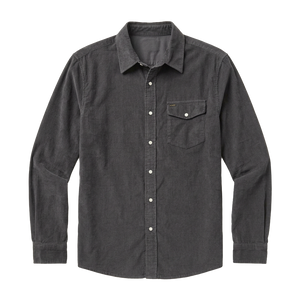 Corduroy Pearl Snap Shirt in Charcoal flat lay front view showing snap closures and chest pocket - The Simple Man