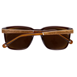 Crag Sunglasses Arches Edition folded view showing ARCHES engraved walnut temples