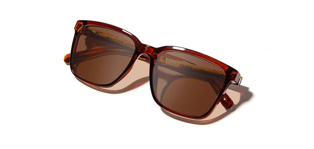 Camp Clay / Walnut Sunglasses with brown polarized Lenses front angled closed temple view