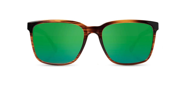 Camp Crag Sunglasses in Tortoise with walnut frames, HD + Green flash Polarized lenses, front view